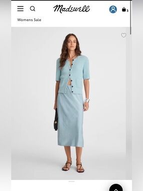 Madewell Satin Light Blue Ribbed Midi Skirt